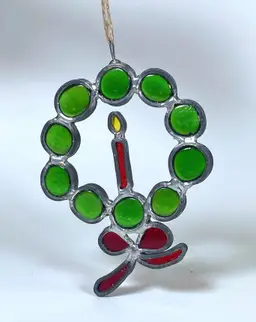 *VTG* Leaded Stained Bubble Glass Wreath/Suncatcher w/Centerpiece Candle