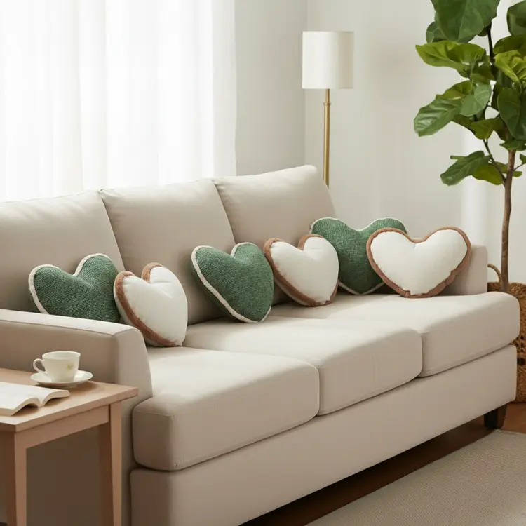 SOGA 6PC Heart-Shaped Plush & Woven Pillow Covers 42x32cm Decorative Set