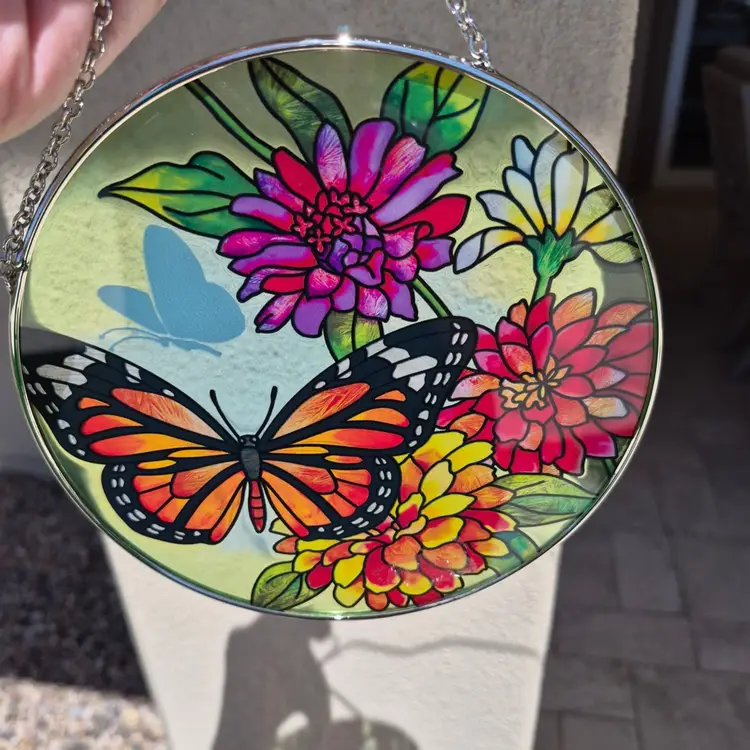 Handcrafted Stained Glass Butterfly & Floral Suncatcher Chain By Bridgeton Hall