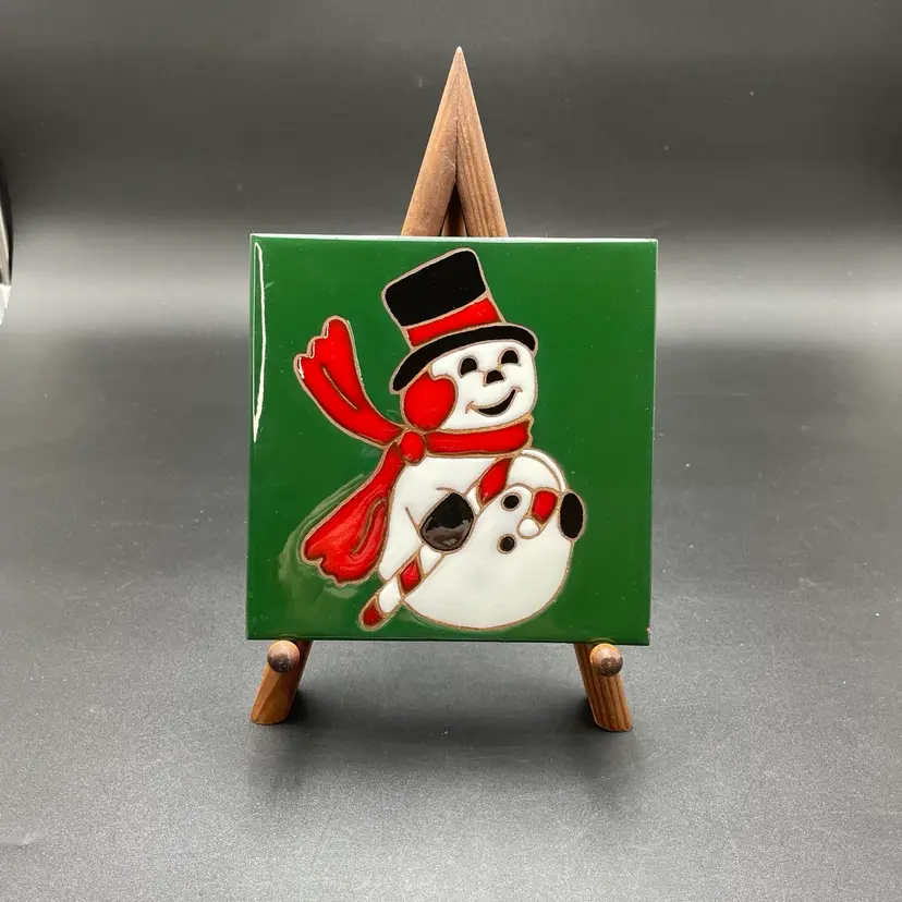 Whipple & Sibley Hand Painted Snowman Ceramic Tile Art 