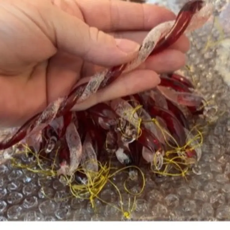 Set of 17 Hand blown Red/Clear Glass Icicles 6”- 7”