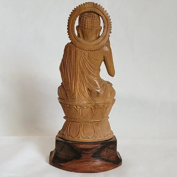 Buddha Figurine on Wood Base  6 1/4 in Tall