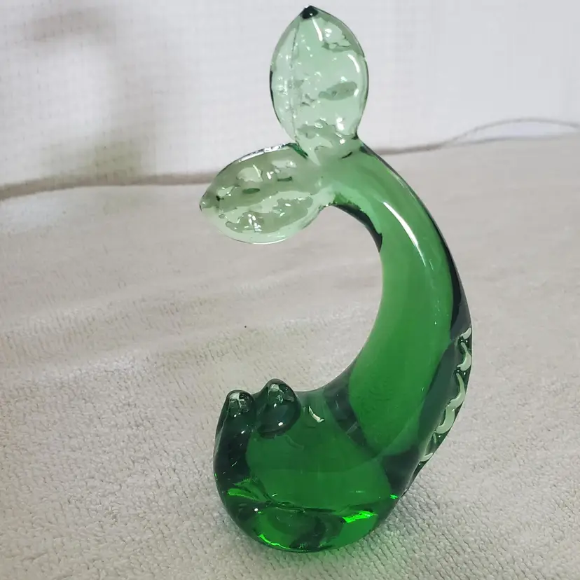 Kanawha Green Glass Breaching Whale/Paper Weight