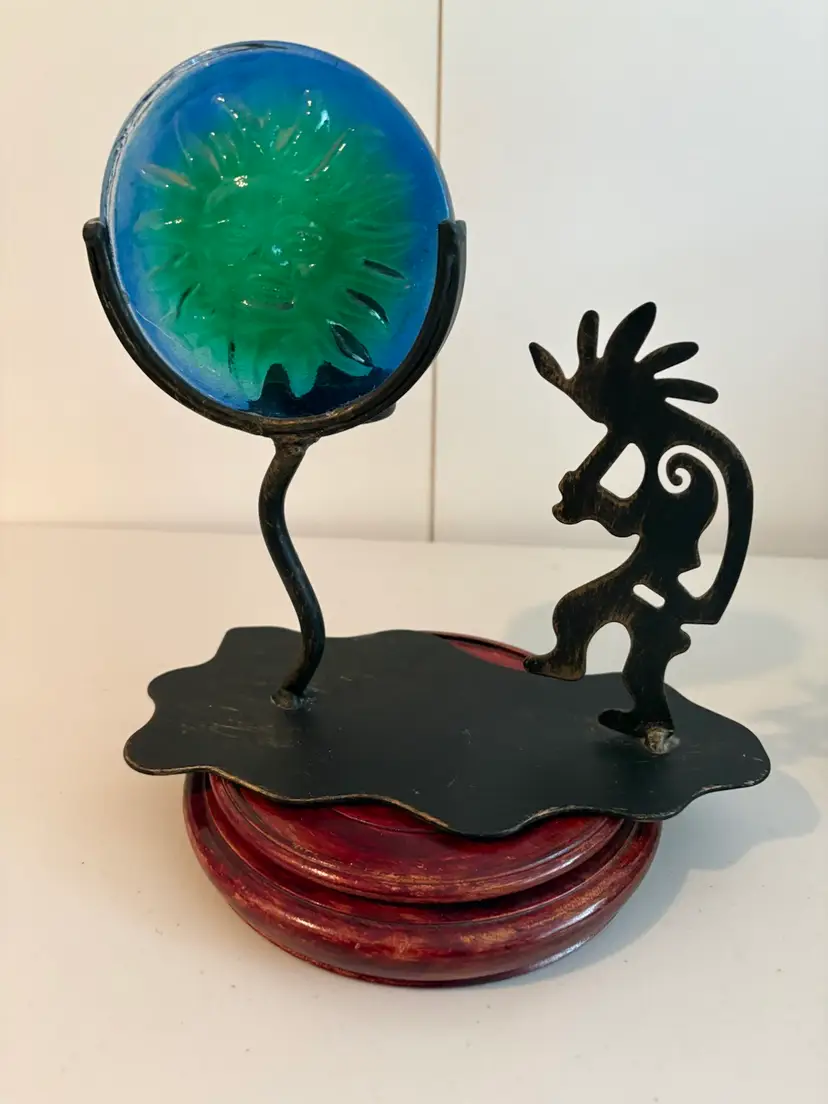 KOKOPELLI METAL ART WITH CANDLE HOLDER And GLASS SUN