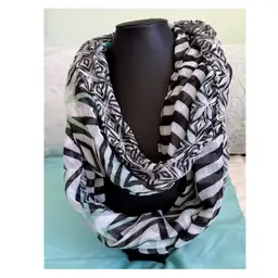 23/ Turquoise Black And White Infinity Scarf