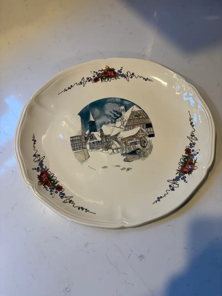 Platter French Obernai Antique French Obernai Sarreguemines H. Loux Plate Of Town/Steeple/Well