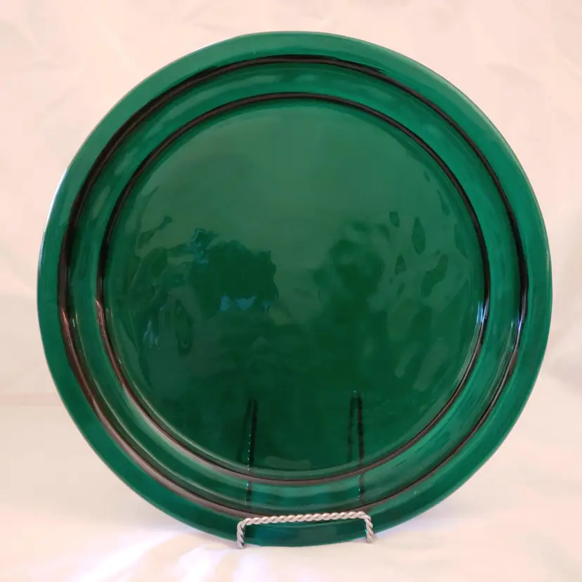 Recycled Art Glass Green Platter Plate 11½" Diameter Unbranded with Condition Issues