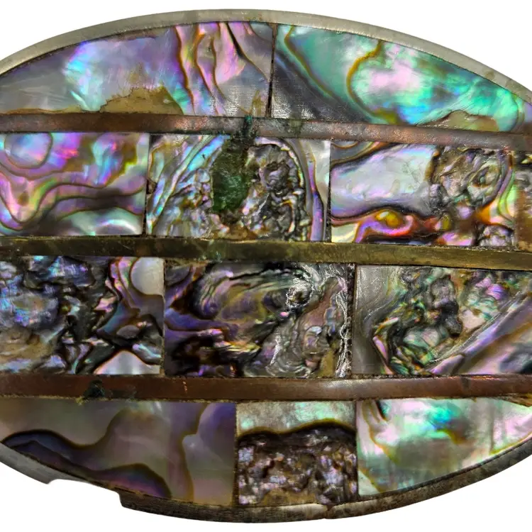vintage Mexican abalone shell inlaid belt buckle