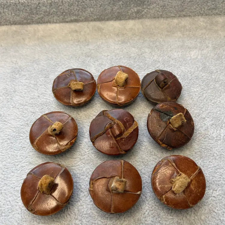 Set Of 9 Vintage Leather Buttons With Shank Loop 1”