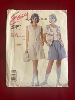Vtg Stitch & Save Pattern 8030 Lined Vest & Shorts Uncut gf