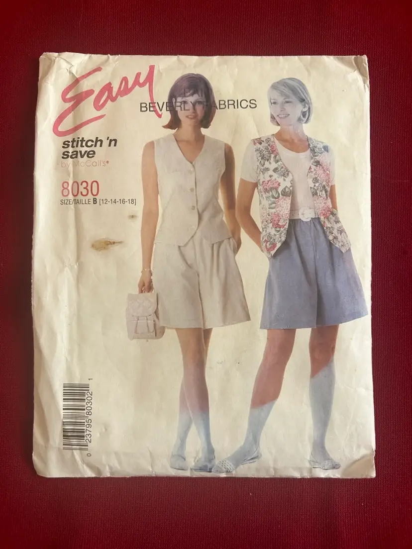Vtg Stitch & Save Pattern 8030 Lined Vest & Shorts Uncut gf