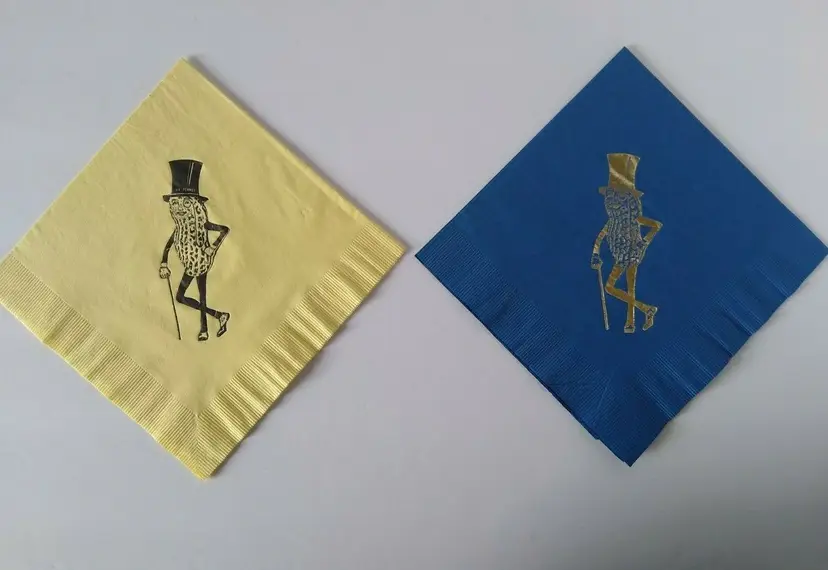 Mr Peanut Napkins Yellow Blue Paper Cocktail Dinner Planters Set Of 2 Vintage