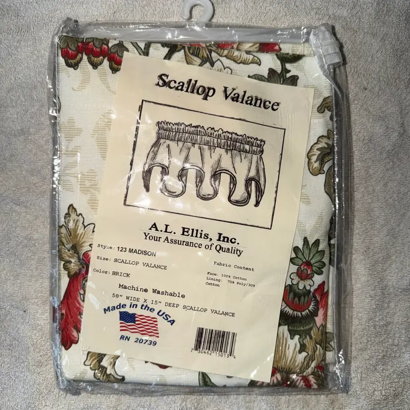 NIP A. L. Ellis Scallop Valance 100% Cotton Style 123 Madison 58”W x 15”D Brick