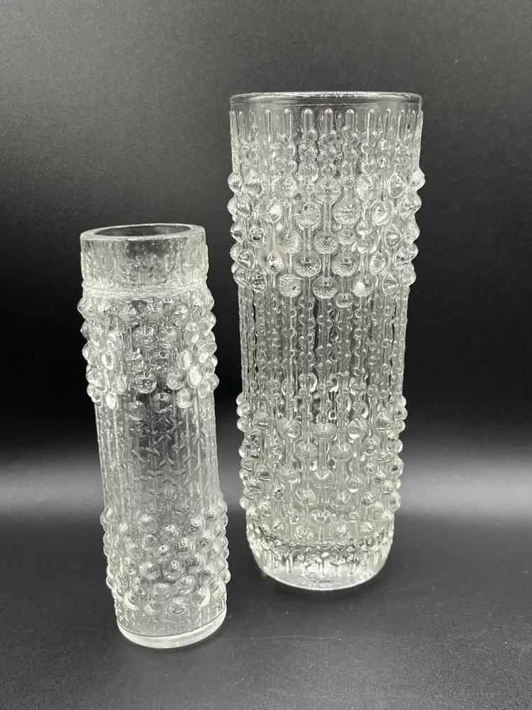 #41 Pair Of Vintage Czech Sklo Union Hermanova Glass “Candle Wax” Clear Textured Graduated Vases by Frantisek Peceny READ 🕯️