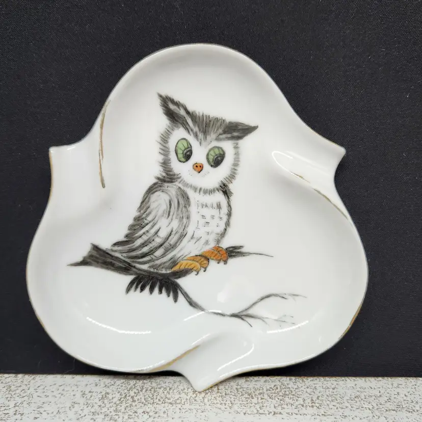 Vintage Hand Painted Owl Ashtray, 1963
