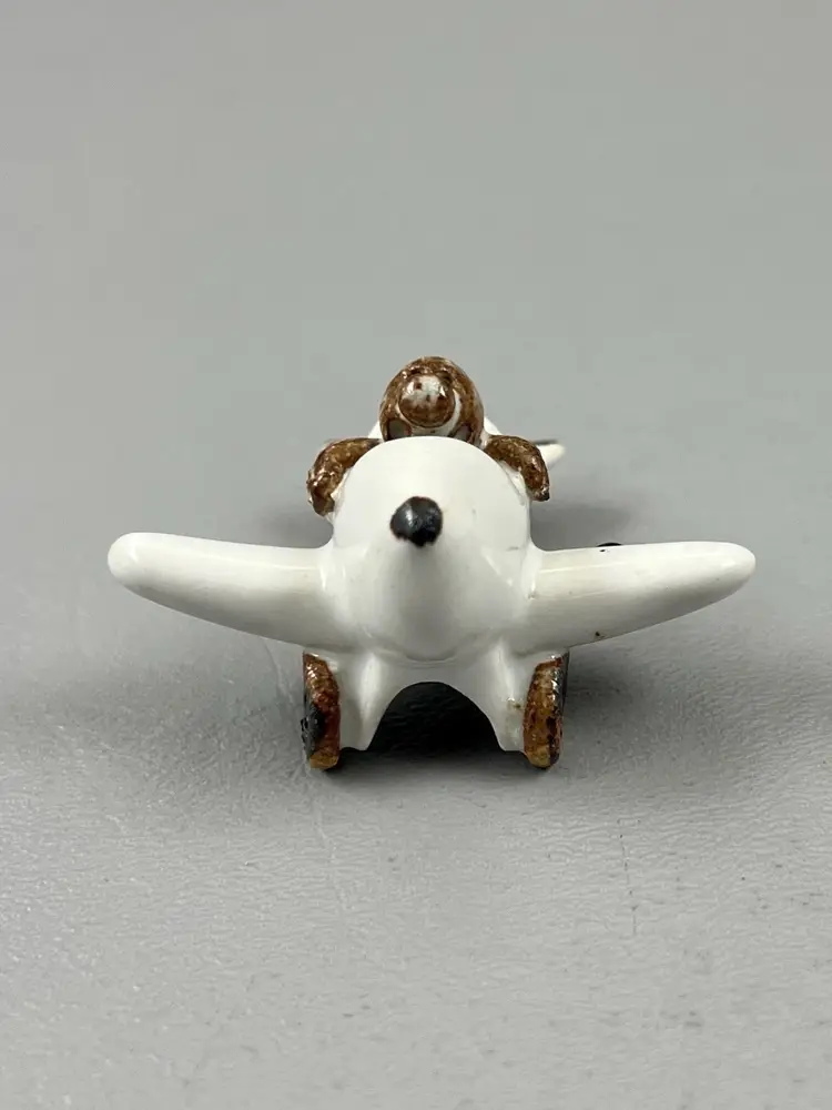 Vintage Miniature Ceramic Airplane 2" Figurine With Pilot White Brown Retro Decor