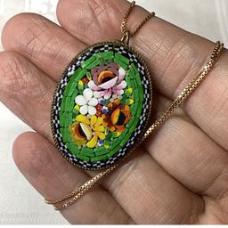 Vintage Made In Italy Brooch Made Necklace On A Sterling Silver Box Italian Chain Gold Plated 18”