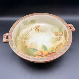 Antique Nippon Moriage Hand-Painted Acorn And Leaf Footed Porcelain Bowl