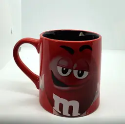 RED M&M COLLECTIBLE CERAMIC COFFEE MUG DOUBLE SIDED CUP
