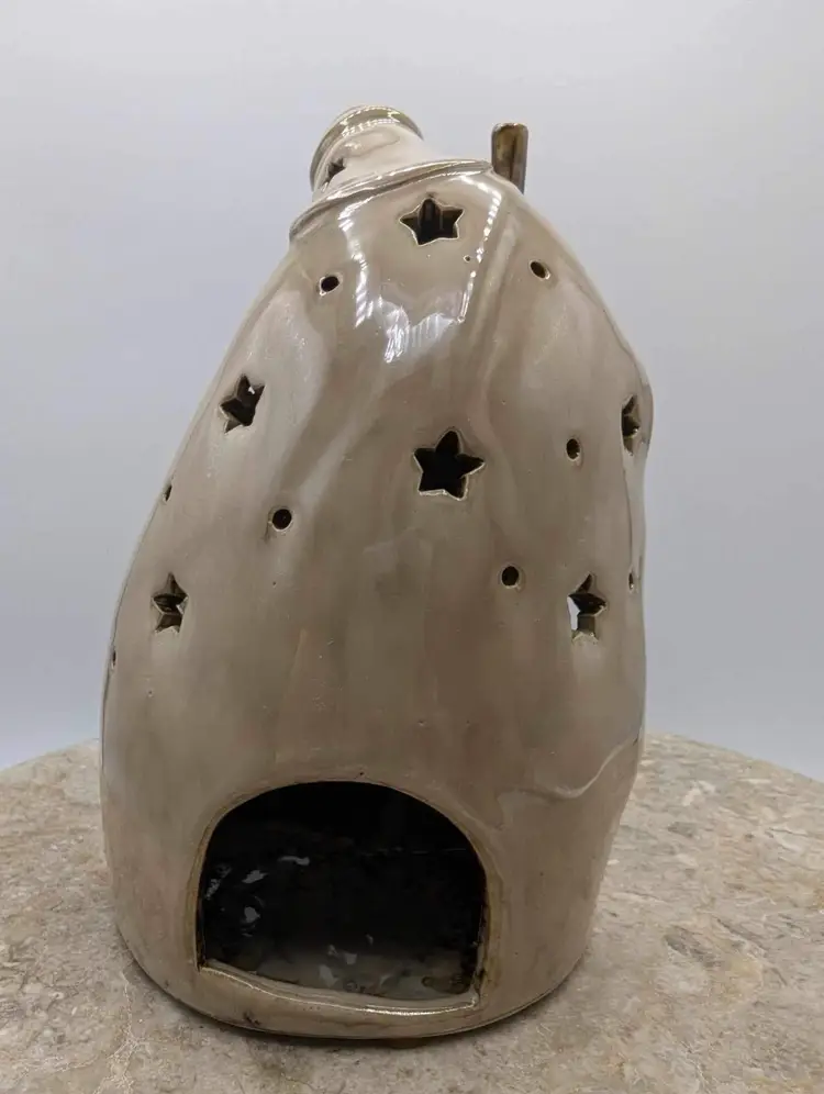 Vintage Mary Joseph Jesus Stars Nativity Scene Stoneware Ceramic Tea light Figurine