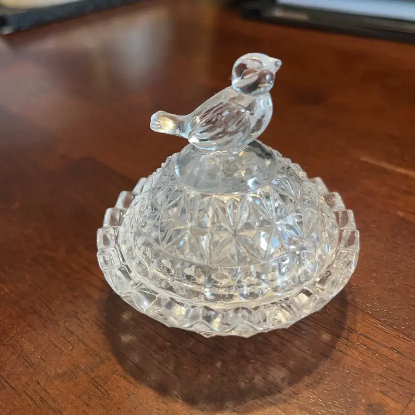 Vintage Cut, Glass Bird Finnial , Trinket Dish- 3”