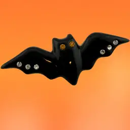 Ceramic Black Bat With Rhinestones Brooch   2"