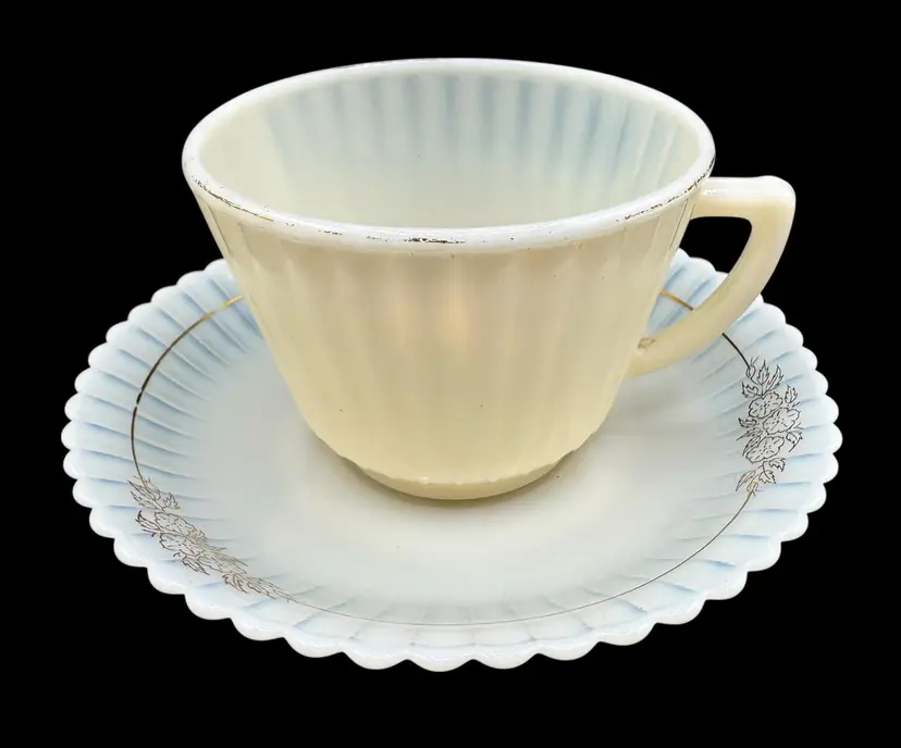 Vintage MacBeth Evans Petalware Cremax Coffee Tea Cup Saucer Set Gold Floral