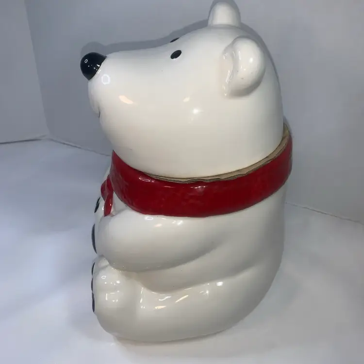 Polar Bear With Red Scarf Cookie Jar