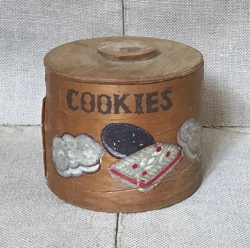 Vintage Primitive Distressed Rustic Wood Cookie Jar w Lid Cottagecore AS IS
