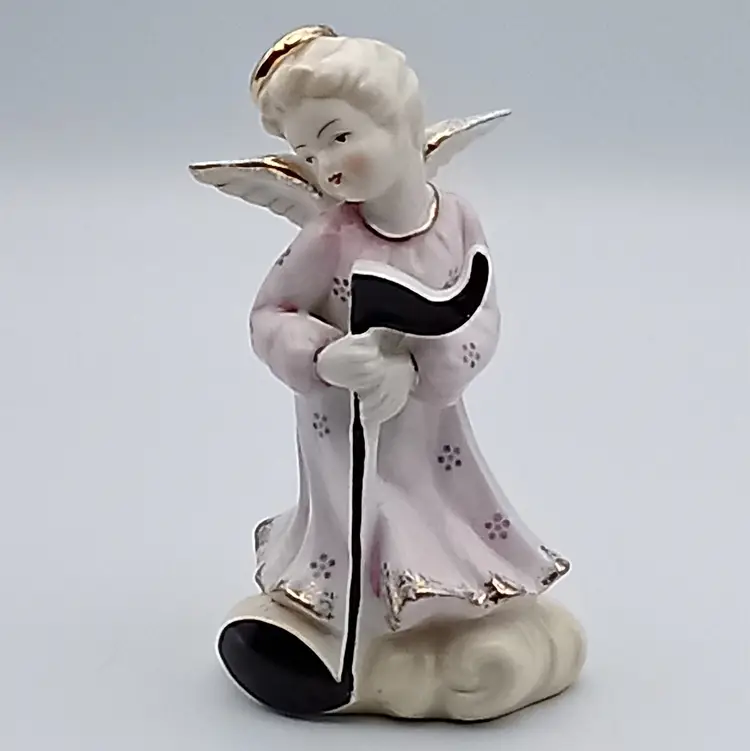 Vtg Ardalt Lenwile Pink Angel Music Musical Note on a Cloud Porcelain Figurine