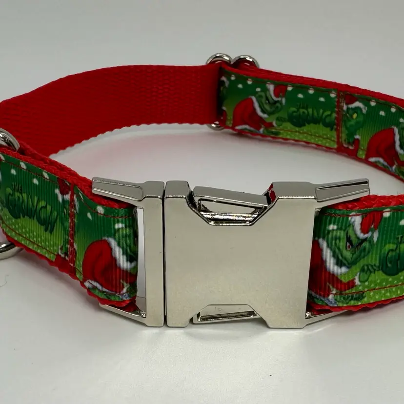 Dog Collar The Grinch Christmas Holiday, Size Large Handmade Heavy Duty W/Buckle NEW