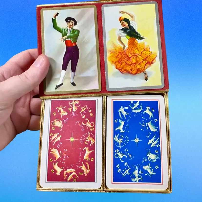 Vintage KEM ZODIAC Playing Card Deck Set, Two Full Decks, in Mismatched Box