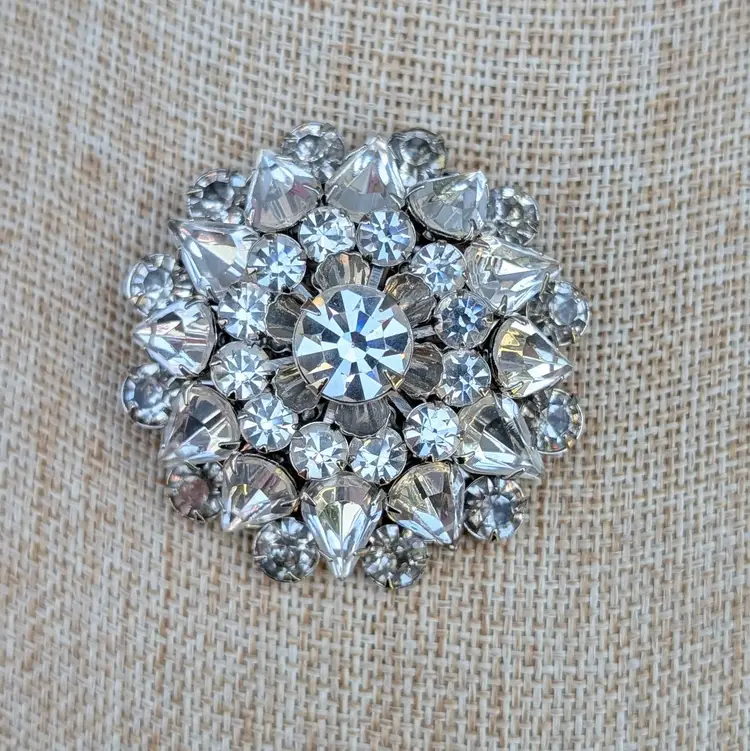 Vintage Judy Lee Clear Rhinestone Dome Brooch Pin Sparkling Multi-Layer Signed