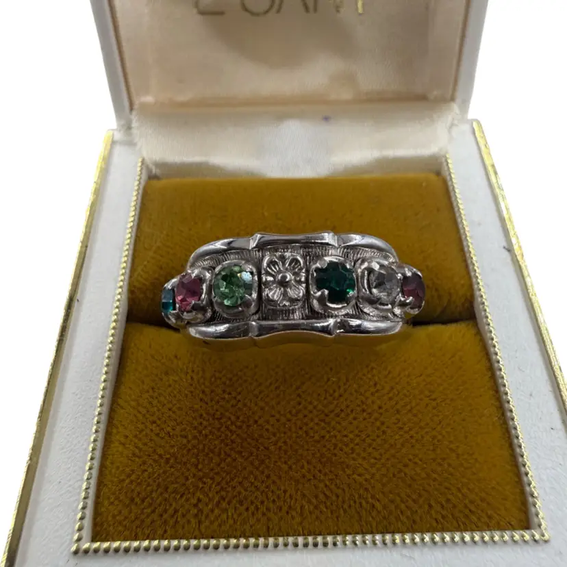 18K HGTE  And Glass  Ring - Size 9