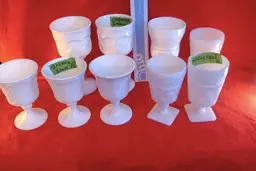 Vintage Milkglass Milkshake or Smoothie Goblets, 5 patterns, set of 9.