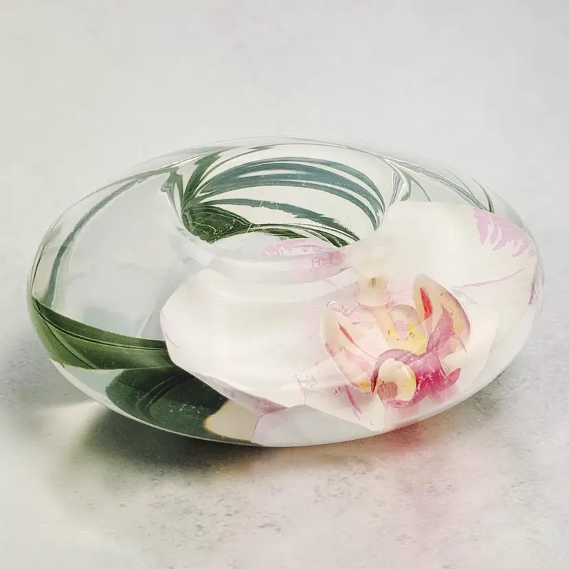 Emilio Robba Paris White Pink Orchid Glass Resin Tealight Votive Candle Holder