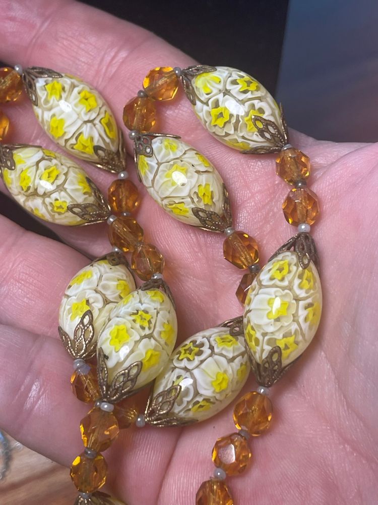 Antique 1920s Milleflori Glass And Crystal Necklace