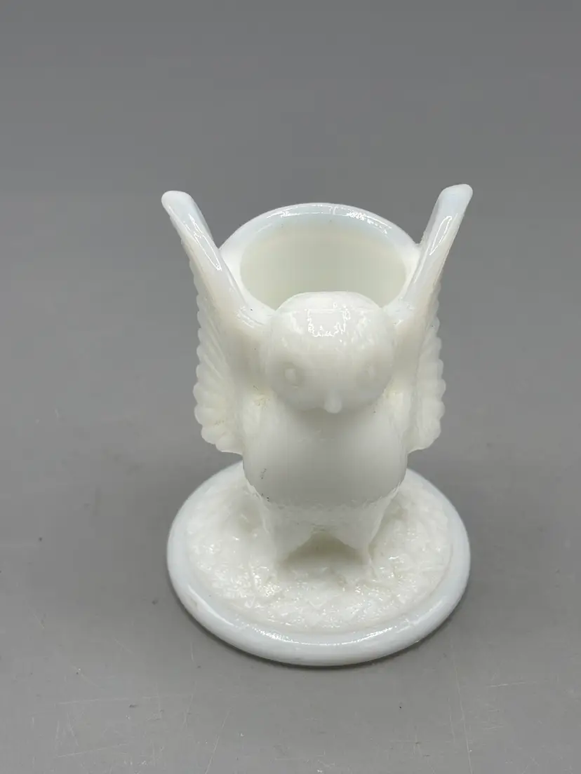 Vintage Westmoreland milk glass toothpick holder with owl