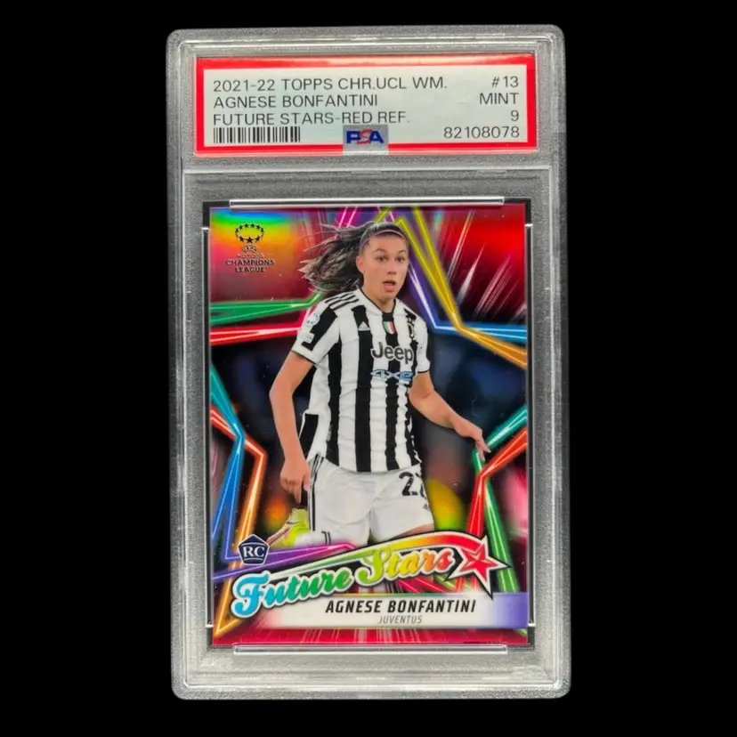 Agnese Bonfantini 2021/22 Topps Chrome UWCL Future Stars Red /5 PSA 9 Soccer Card