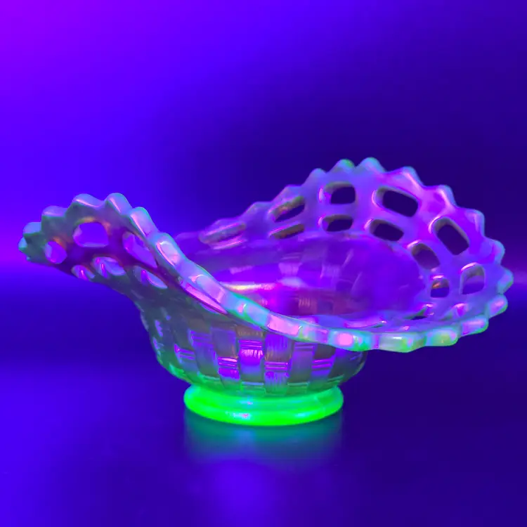 Vintage Fenton Marigold Carnival Glass Open Edge Basketweave Bowl with UV Glow