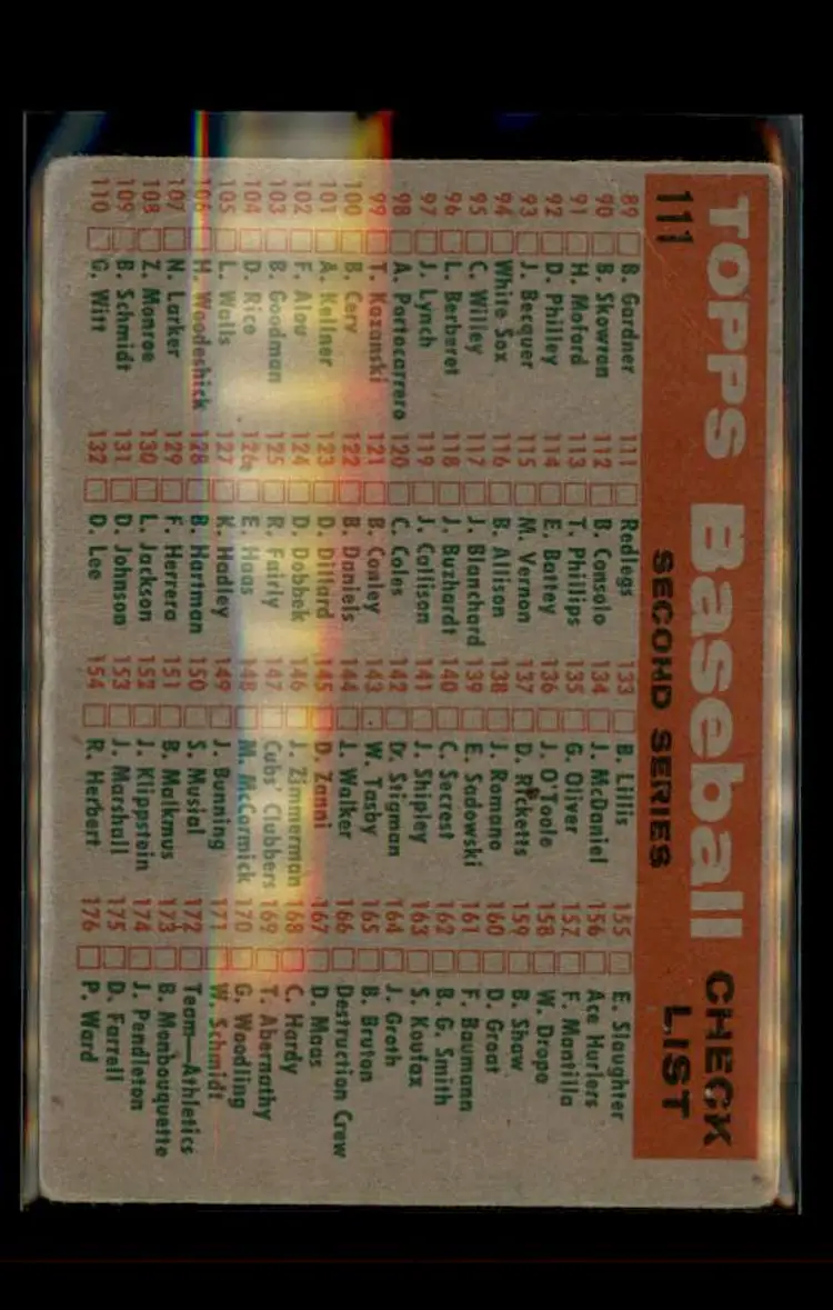 1959 Topps #111 Red Legs Team Card / Second Series Checklist: 89-176 - (pk4) - Cincinnati Redlegs