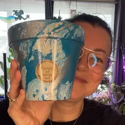 5” Hydro-dipped Vaso Clay Pot: Blue/Silver/White