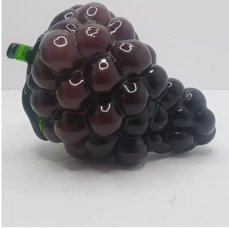 Art Glass Grapes Cluster Purple Shades With Green Stem