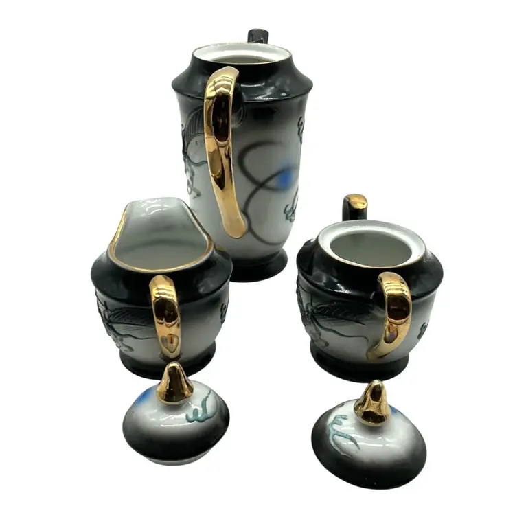 Vtg Japanese Dragon Ware Moriage Tea Set Porcelain Hand-Painted Gold Accents