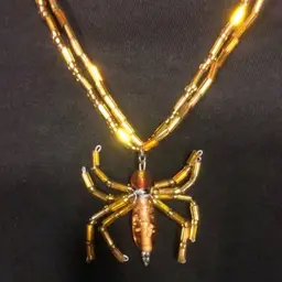 Goldtone Yellow Spider Bead Pendant Necklace Halloween Jewelry OOAK Handmade