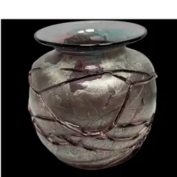 Verrerie La Mailloche Quebec Blown Fused Metallic Art Glass Vase Amethyst Base Glass