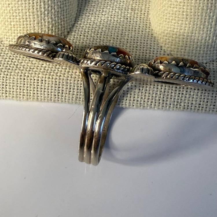 Spiny Oyster And Copper Turquoise 925 Sterling Silver 3  Ring Size 8
