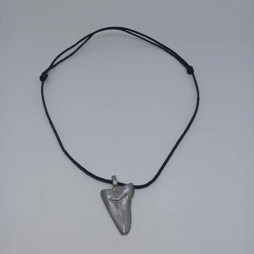 Handcrafted Pewter Great White Shark Tooth on adjustable waxed cord
