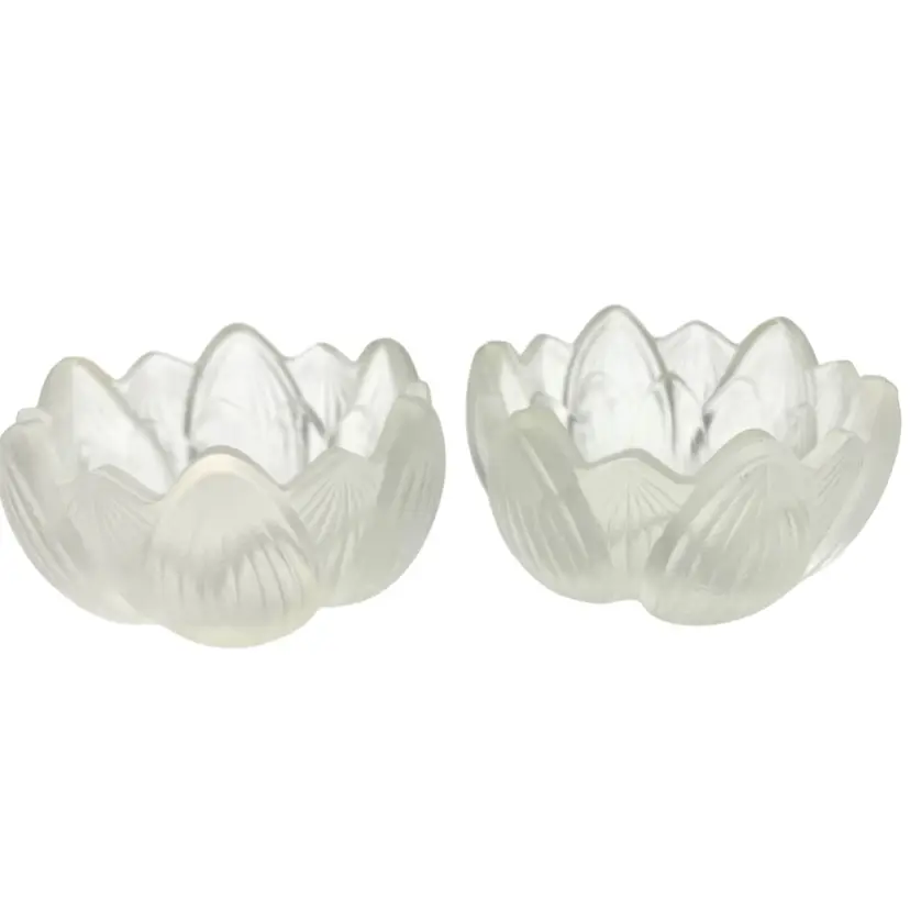 BIN - Pair Of Vintage Fenton Water Lily Lotus Votive Candle Holders, Frosted Satin Glass Flower Bowl Dish 4”