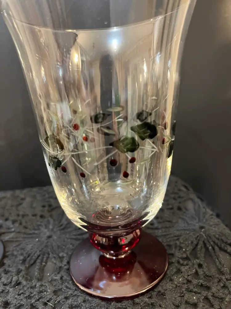 Pfaltzgraff Winterberry Hand Painted & w/ Etching Goblet Set of 2.